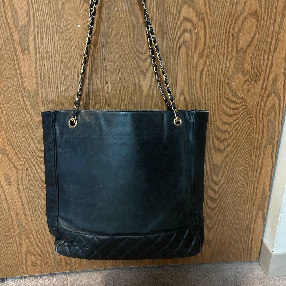 Chanel black leather tote - vintage